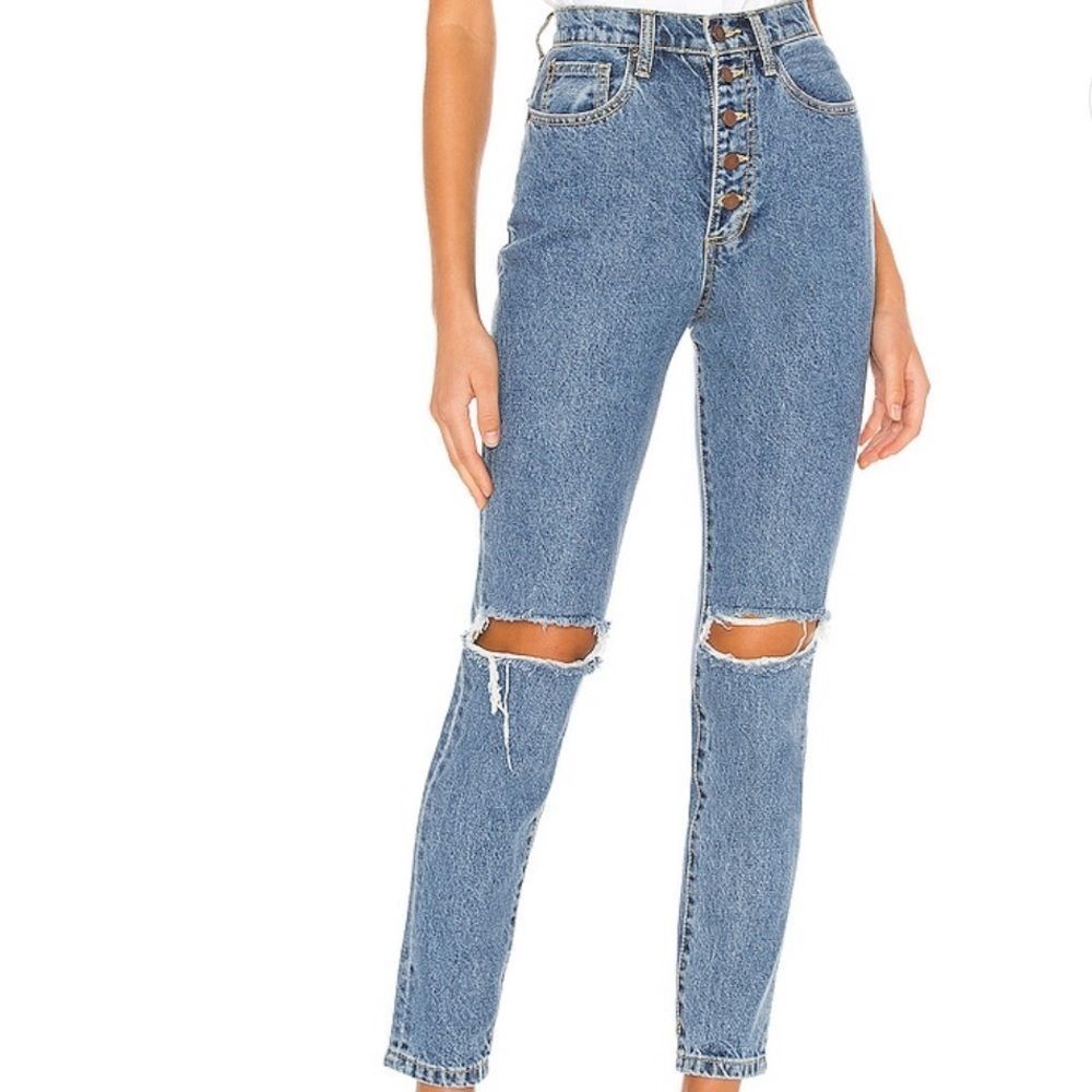{WeWoreWhat} ‘The Danielle’ High Rise Straight Ripped Jeans in Spring St Hole